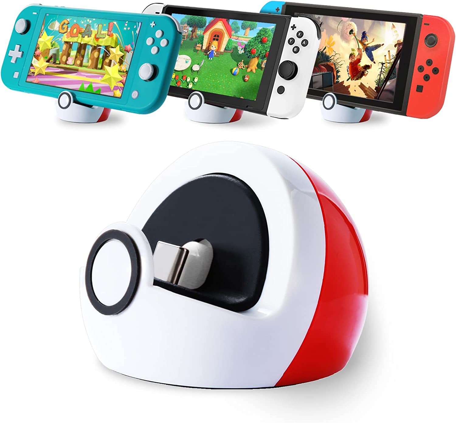  Antank Tiny Charging Stand Compatible with Nintendo Switch/ Switch Lite/Switch OLED, Portable Cute Switch Dock Station with USB-C Port  for Switch Games, No Projection, Red&White : Video Games