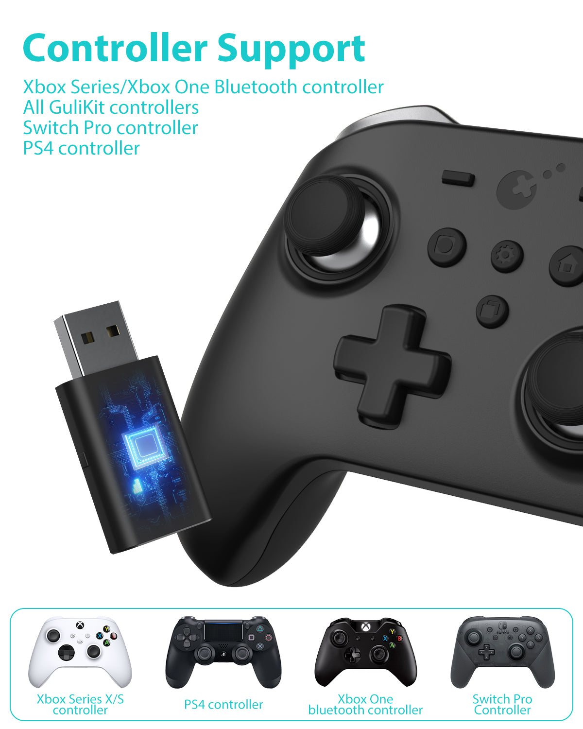 Goku Wireless Adapter, King Kong 2 Pro Controller Adapter Controller/Xbox Series/Xbox One(Bluetooth Ver.)/PS4/Switch Pro Controller, Play Controller on Xbox/PS4 Console