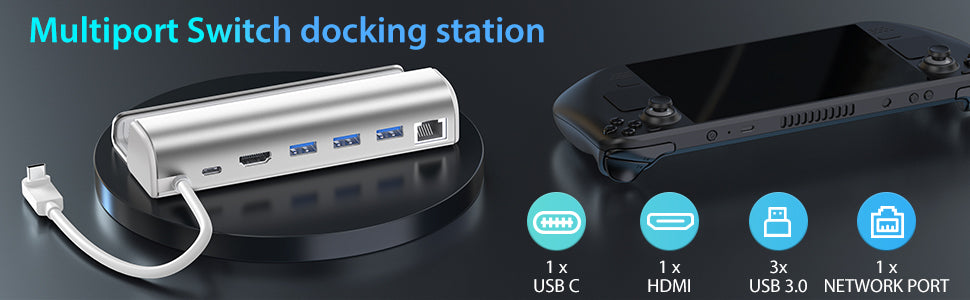 SteamDeck and ROG Ally Docking Station: 6in-1 Aluminum/ HDMI 4K